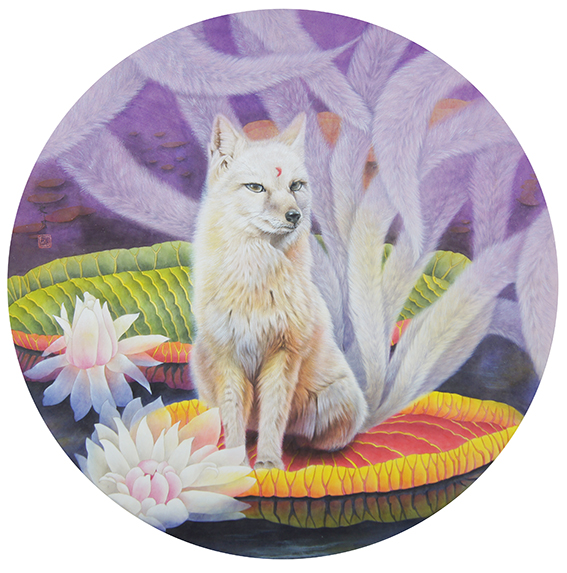 姚霁月作品8 工笔画《听禅》60cmX60cm 2019年